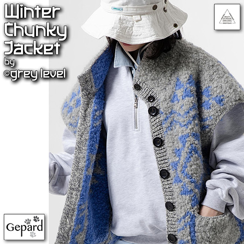 km328 Pattern Winter Chunky Jacket by grey level with Gepard