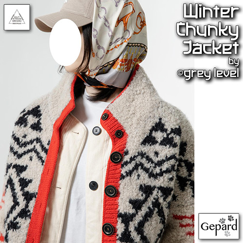 km328 Pattern Winter Chunky Jacket by grey level with Gepard