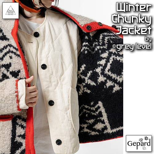 km328 Pattern Winter Chunky Jacket by grey level with Gepard