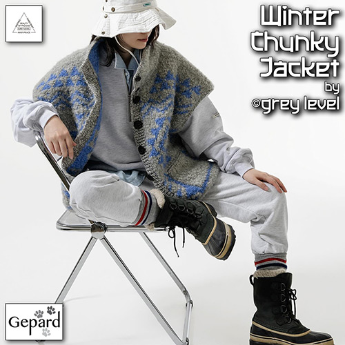 km328 Pattern Winter Chunky Jacket by grey level with Gepard